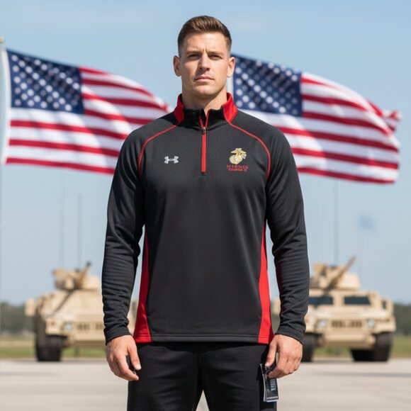 Under Armour ColdGear US Marines Semper Fi 1/4 Zip Pullover Black Red L NWT - Picture 2 of 10